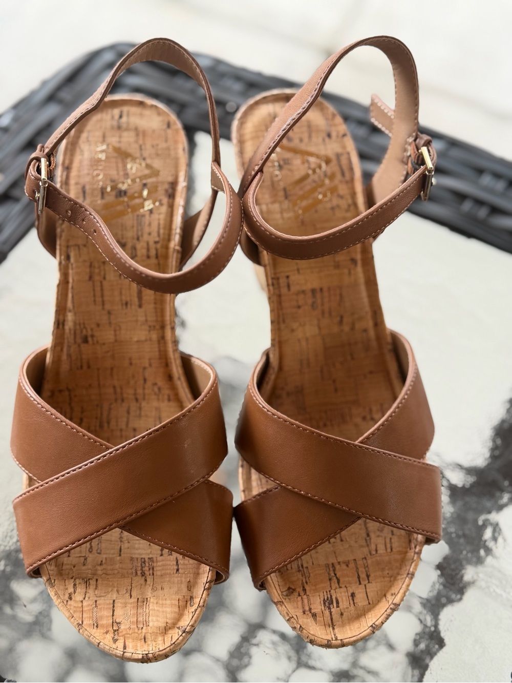 AEROSOLES Tan Cork Wedge Slingback Sandal - Picture 4 of 7